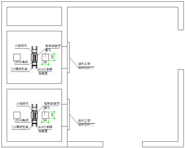 電梯井道安裝卷揚機(jī)俯視圖